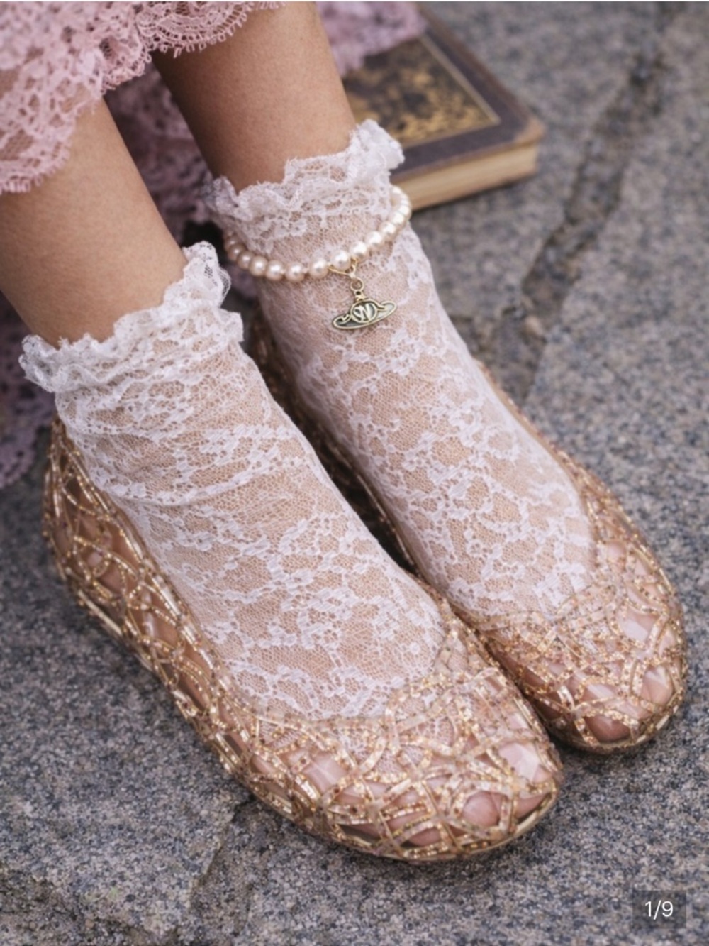 Melissa + Vivienne Westwood gold glitter sandals
